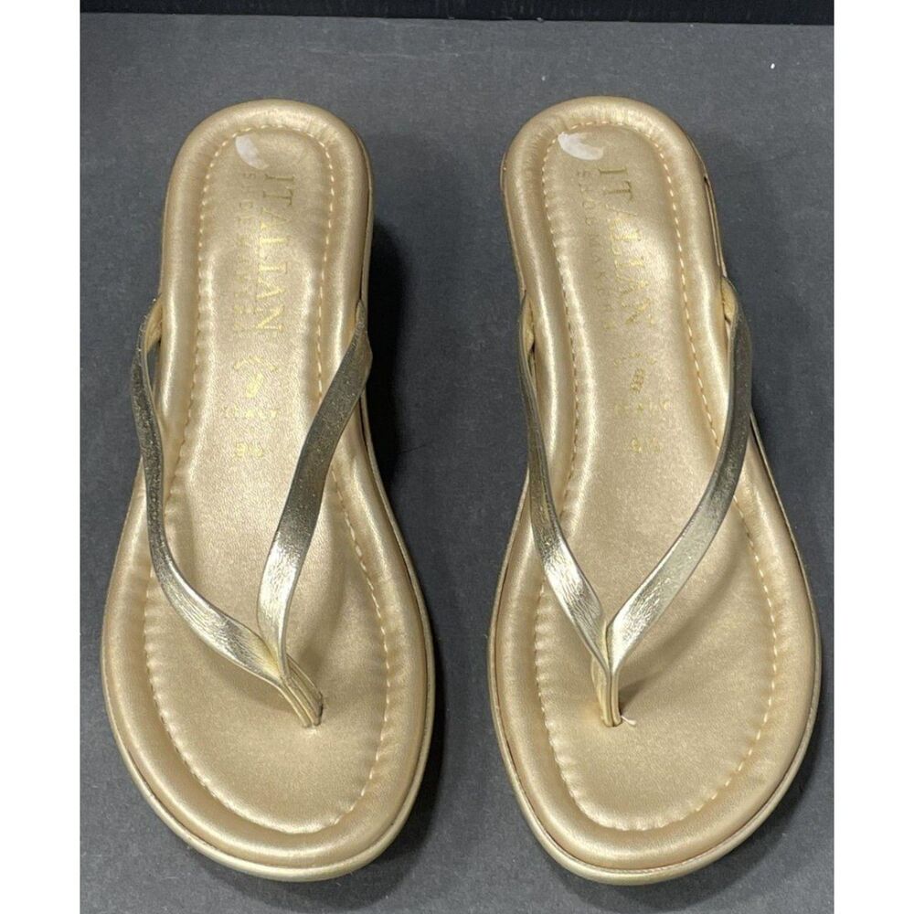 Italian Shoemakers Womens Golden Slip-on Wedge Heel Slide Sandals Size 9.5